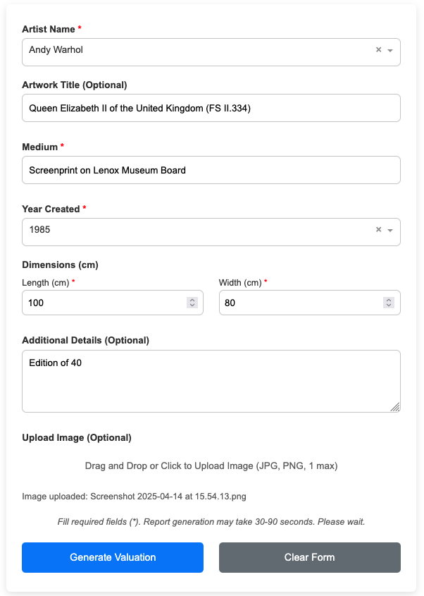 Artwork valuation sample